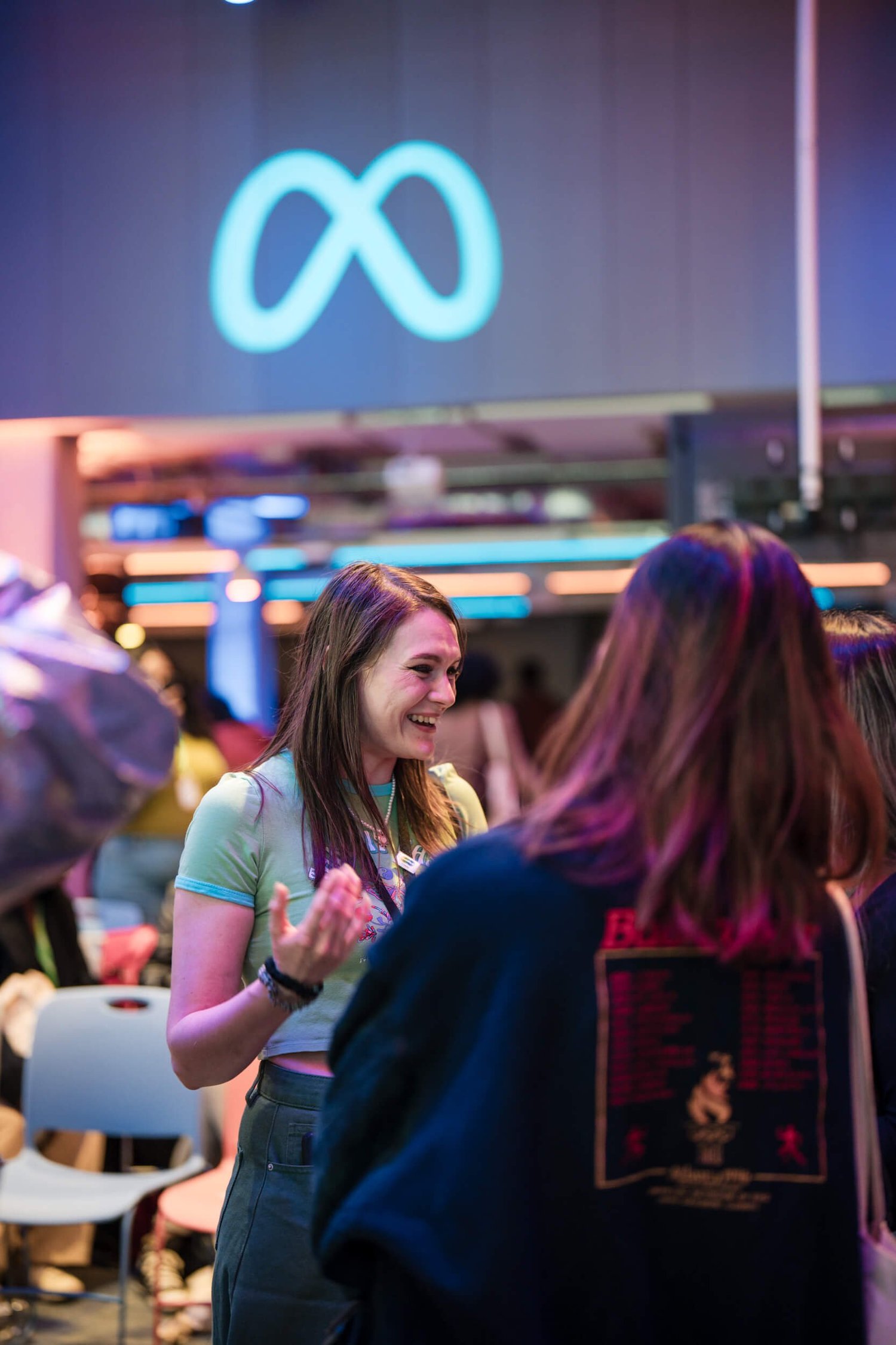 Guests sharing a relaxed conversation at a Foundervine event at Meta