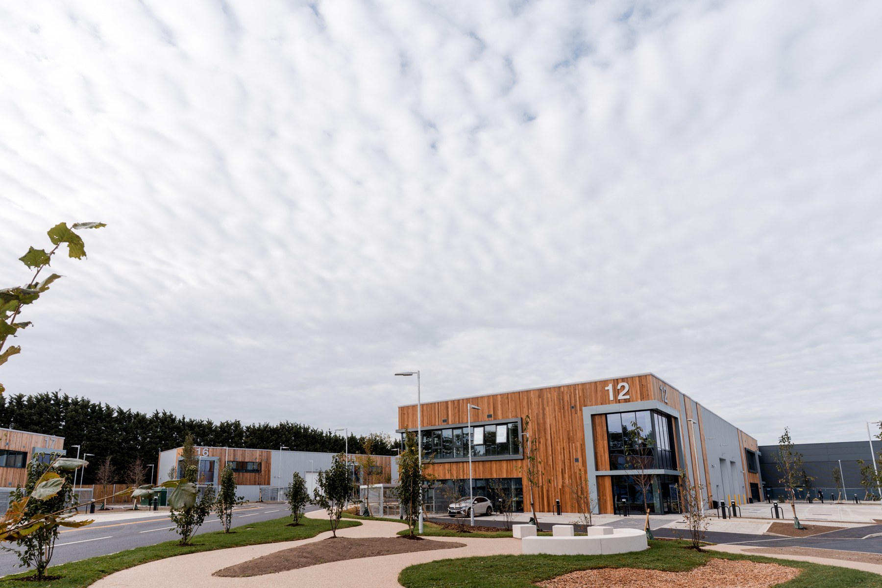 Wide exterior of Cambridge Research Park · British Land